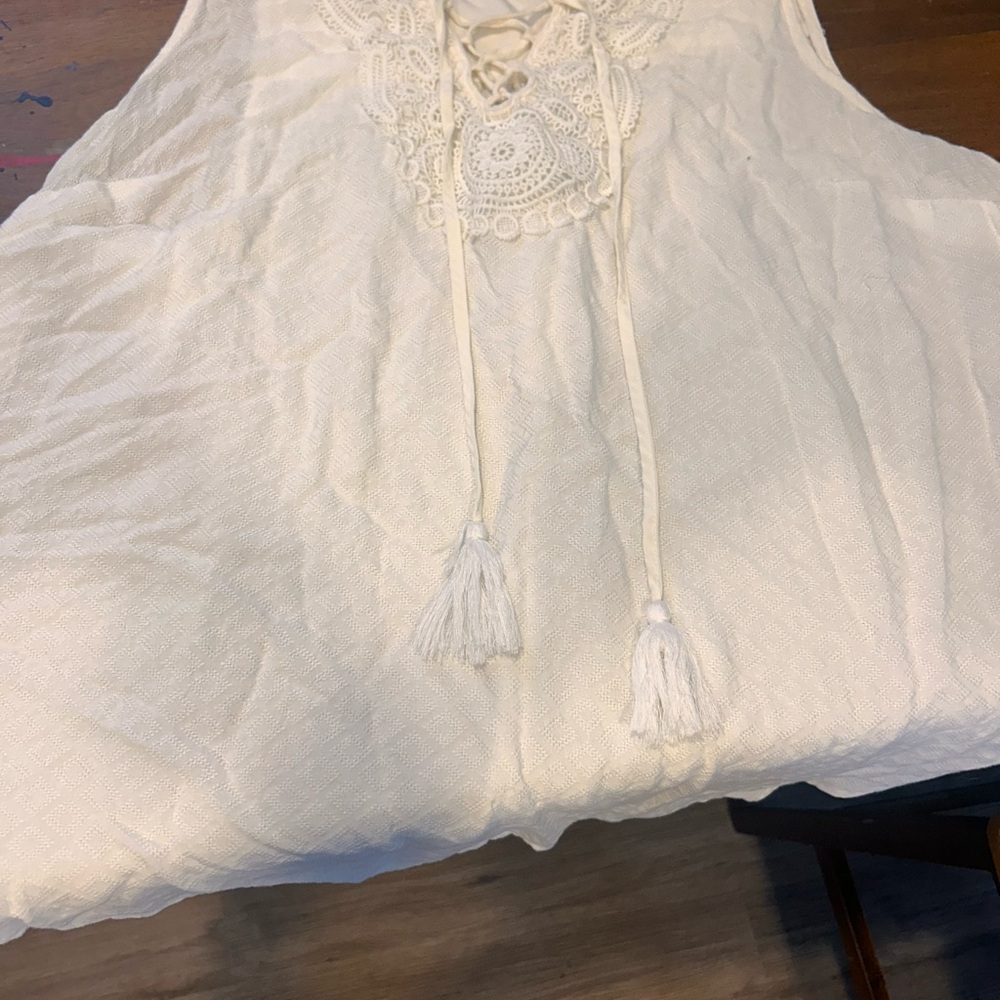 Elegant Cream Lace-Up Women's Top